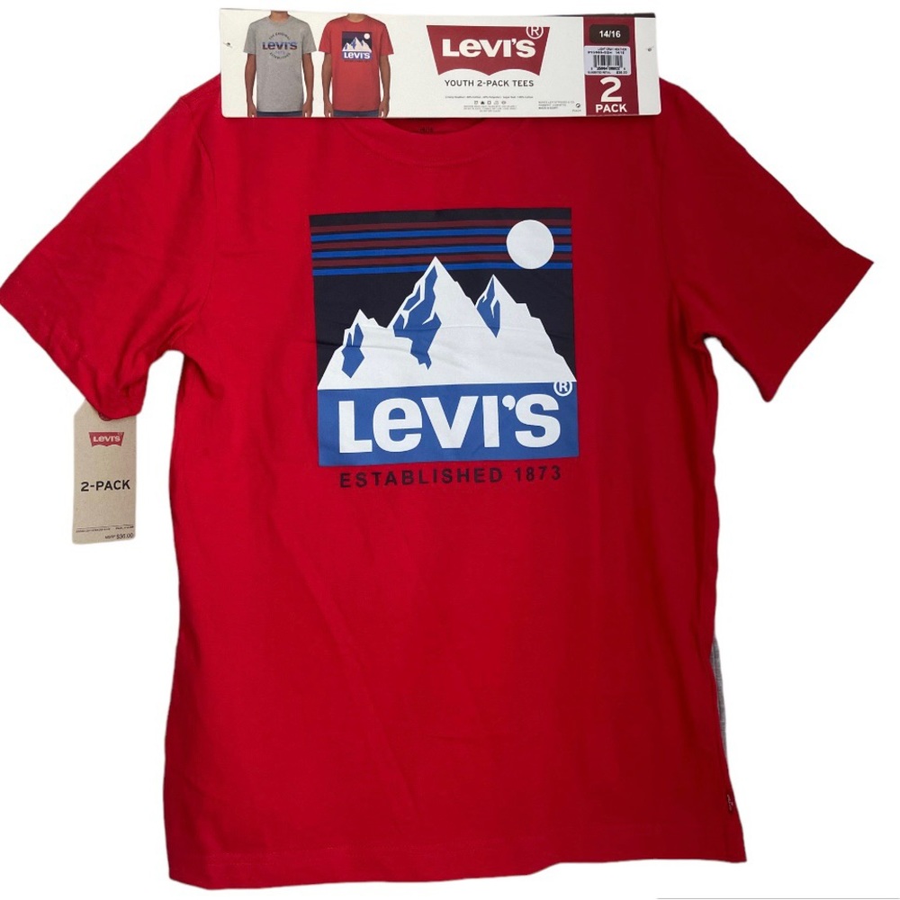 Levi's Boy's 2-Pack Short Sleeve Graphic Logo Print Crewneck Tee (Grey/Red )